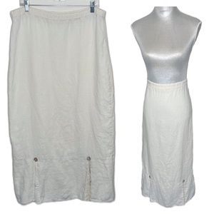 Homefrocks Lagenlook 100% Linen Embroidered Pleated Skirt Medium